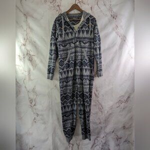 Kavu One Piece Size XXS Gray Sweatshirt Pajama Hoodie Jumpsuit Ernesto Geometric